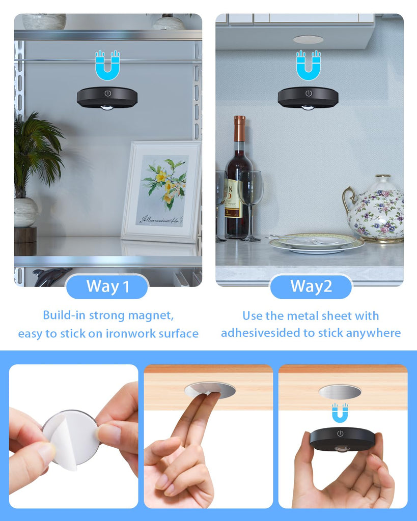Rechargeable RGB Puck Lights with Remote,Wireless LED Tap Lights