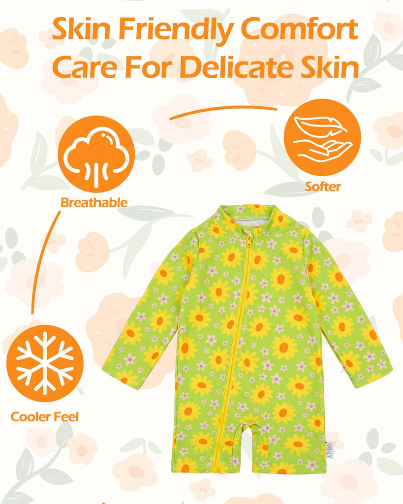 Baby Boys' One Piece Swimsuit,Toddler Infant Zipper Rash Guard, Long Sleeve UPF 50+ Sun Protection Bathing Suit