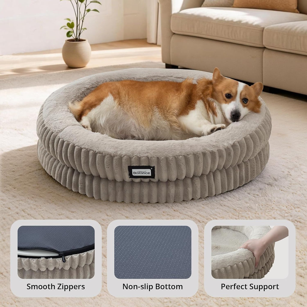 Donut Dog Bed, Round Dog Bed Medium Size Dogs Washable, Orthopedic Calming Dogs Beds for Kitten, Fluffy