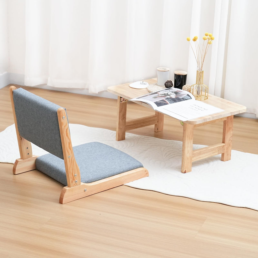 Japanese Floor Chair with Back Support, Foldable Meditation Chair, Legless Tatami Chair with Cushion, Floor Seat