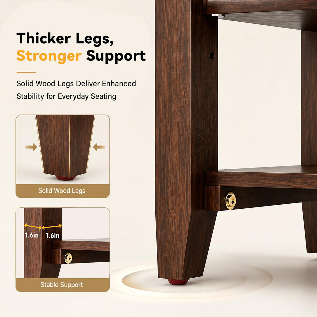 Shoe Bench with 3 Tier Adjustable Shelves Rubberwood Entryway 23.6''