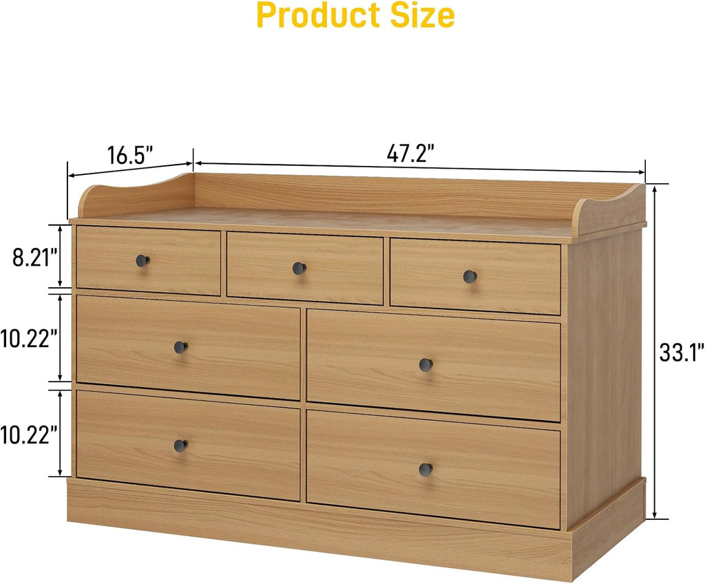 Kids Dresser Cabinet with 7 Drawers and Large Table Top, White Chest of Drawers, Baby Dresser, Kids Bedroom