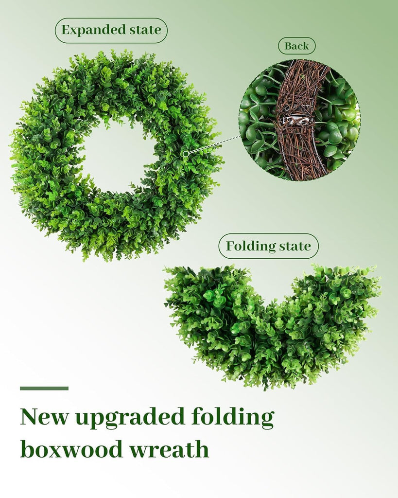 Large Boxwood Wreath Front Door 24'' Artificial Spring Wreaths for Front Door Farmhouse Wedding Green Year Round