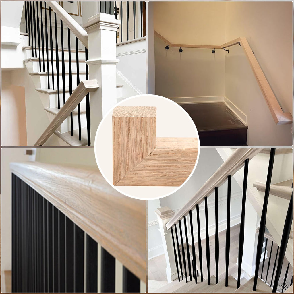 6002 Red Oak Handrail Kit 5 ft with Wall Returns and Wall Mount Brackets Indoor Wood Stairs Handrails Included Screws