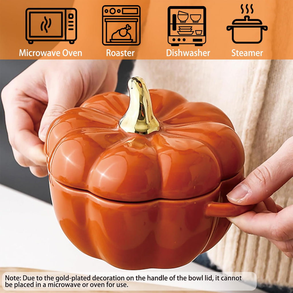 Dutch Oven Pot with Lid, Pumpkin Pottery Dessert Saucepan, Mini Baking Dish Cute Pumpkins Bowl, Covered Dutch Oven