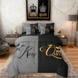 Erosebridal King and Queen Bed in a Bag King Comforter Set 7 Pieces,Her King and His Queen Crown Sheet Set,Romantic