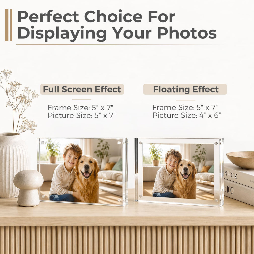 5x7 Acrylic Frame 5 Pack, 24MM Thicker Frameless Clear Picture Frames