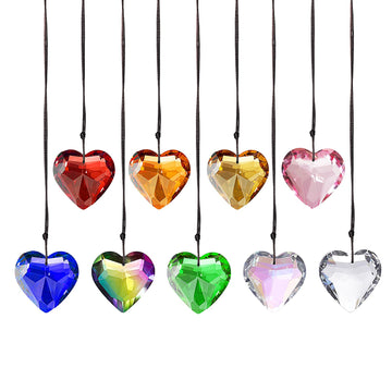Pack of 9 Crystal Suncatchers Colorful Heart Chandelier Prisms Stained Glass Pendants Parts Hanging Window Home Decor