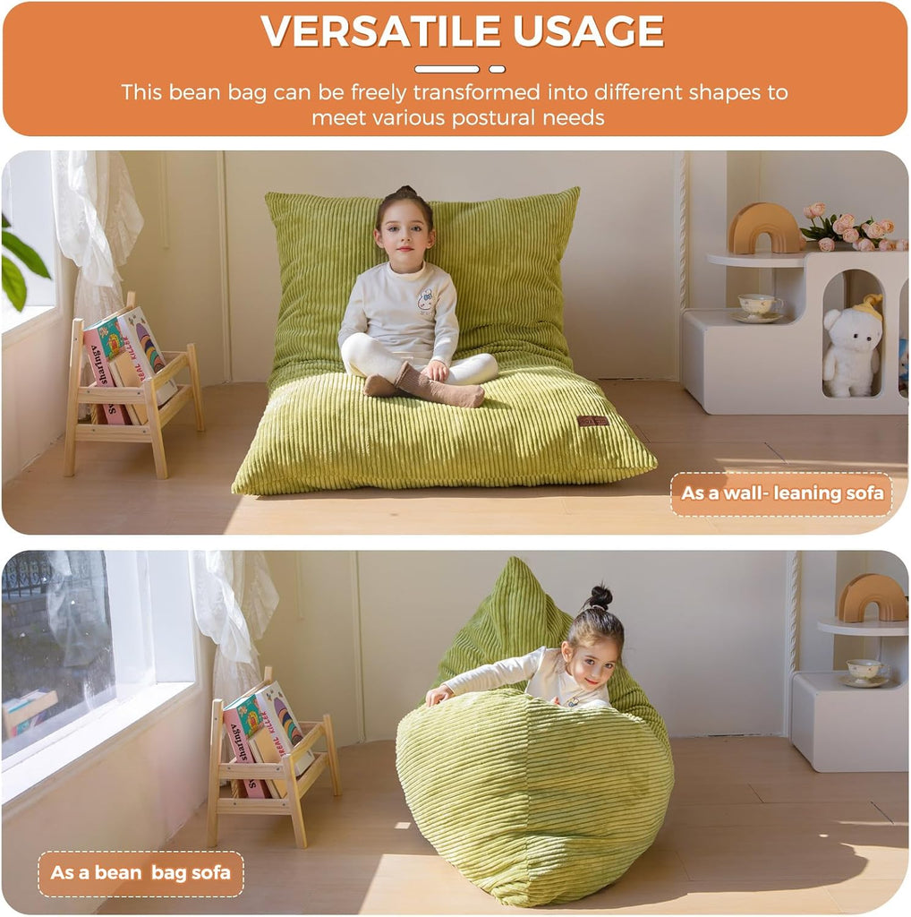 3 in 1 Kids Bean Bag Chair, Comfy Floor Sofa with Removed Cover