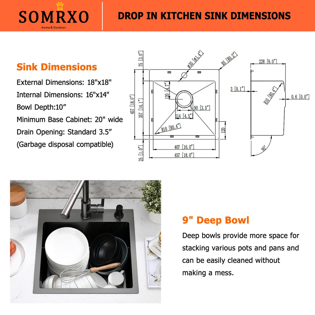 18x18 Drop In Bar Sink with Faucet