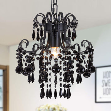 Mini Crystal Chandelier, Modern Black Small Chandelier 1-Light Crystal Pendant Light Fixture for Princess House