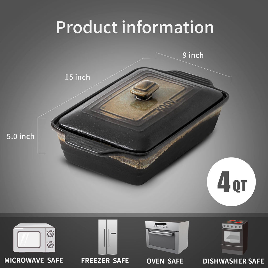 Ceramic Casserole Dish with Lid, Rectangular Baking Dish Set, Lasagna Pans for Cooking, 9 x 13 Inches, Stripe Series