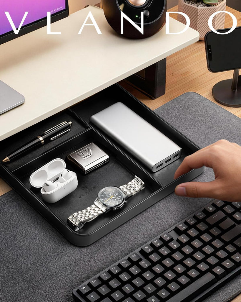 Valet Tray, PU Leather Nightstand Organizer with Divider