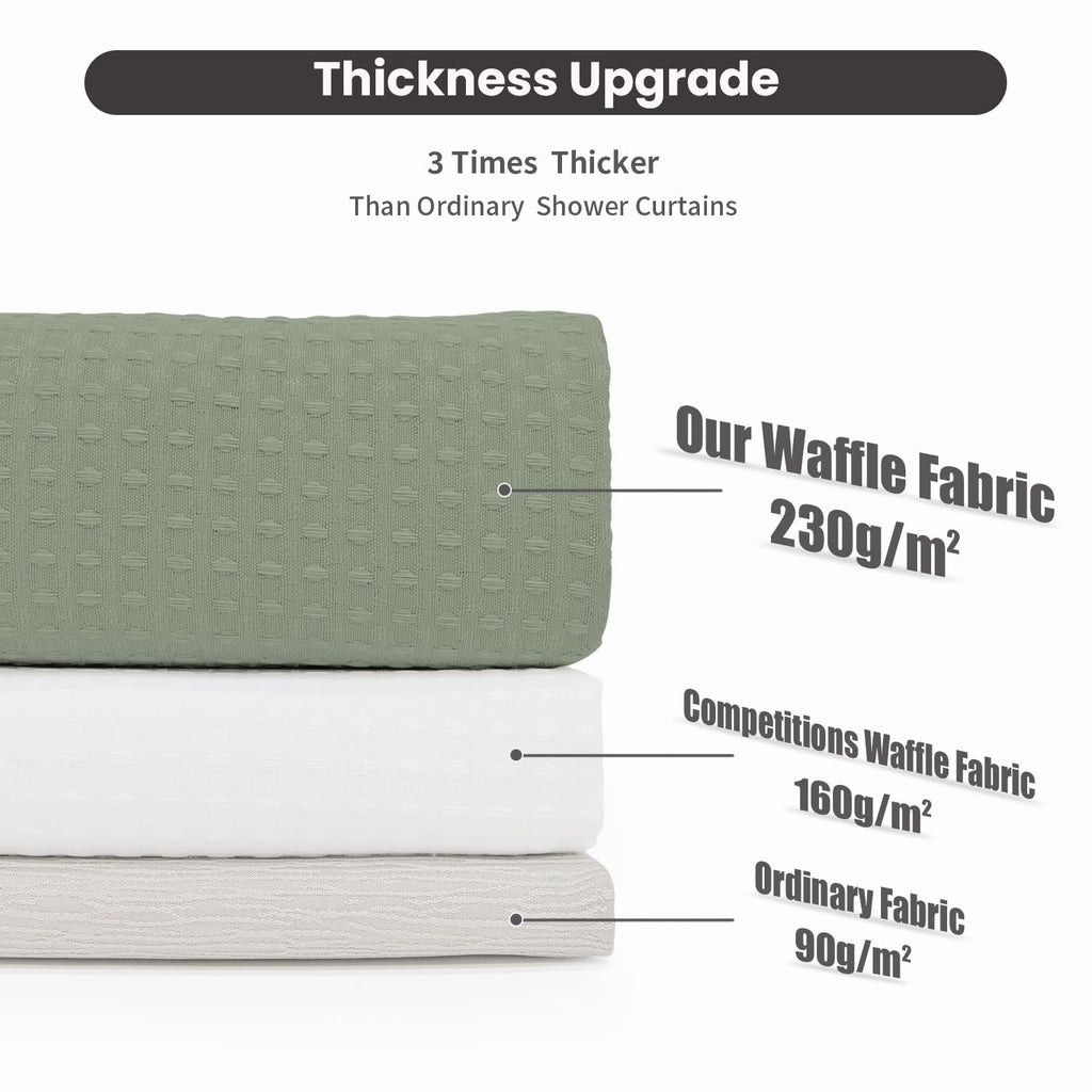 No Hook Shower Curtain with Snap-in Fabric Liner, Waffle Weave 230 GSM Polyester, Weighted Hem, Water Repellent