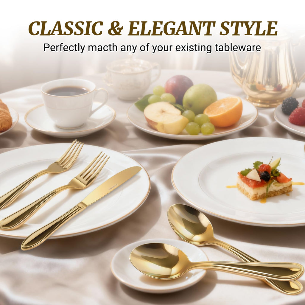 Gold Silverware Set for 8, 18/0 Premium Stainless Steel Flatware Set, Heavy Duty and Modern Design Cutlery Set, Mirror