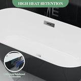 59 Inch Freestanding Bathtub, Acrylic, Deep Soaking Tub with Non-Slip Base, Modern Black Free Standing Tub for