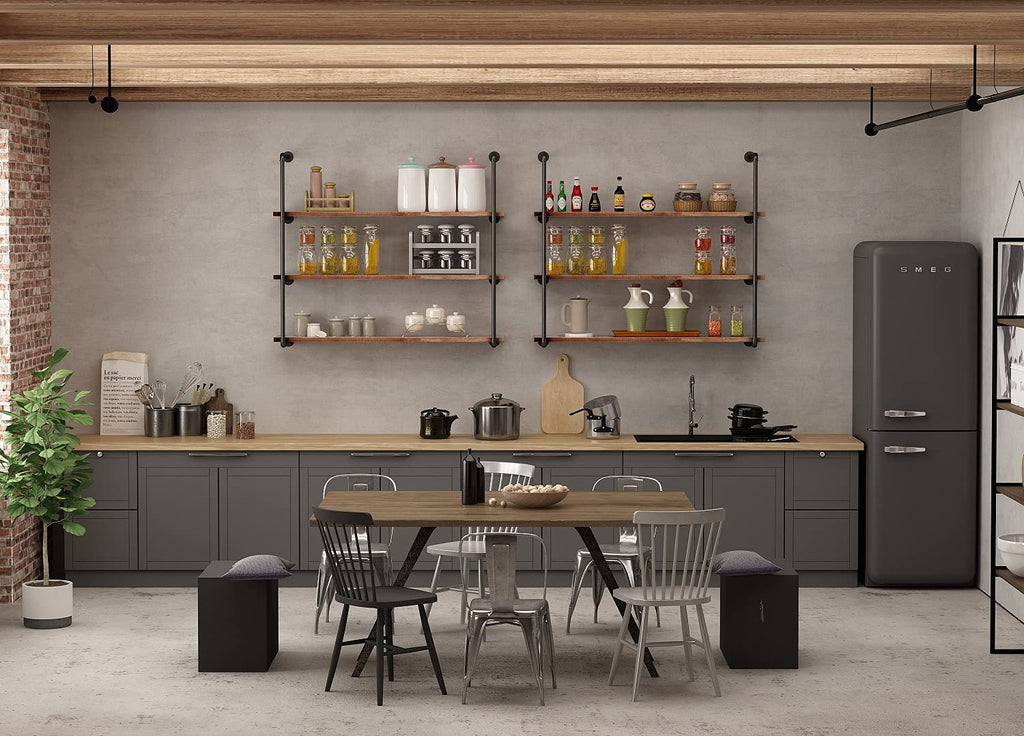 Industrial Wall Mounted Pipe Shelving, Rustic Metal Floating Shelves, Steampunk Real Wood Bookcases, DIY Bookshelf