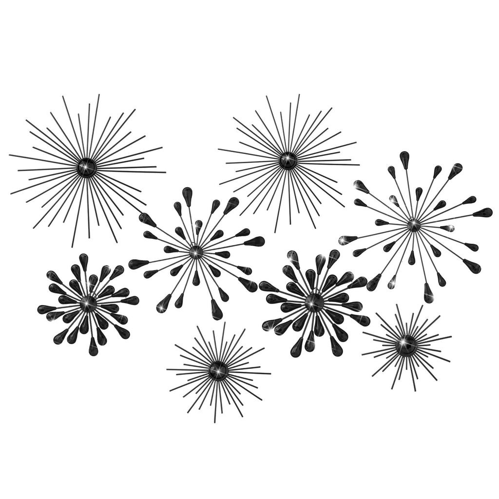 8 Pcs Metal Starburst Wall Art, 3D Crystal Teardrop Rhinestone Wall Sculptures, Modern Mid Century Hanging Accents