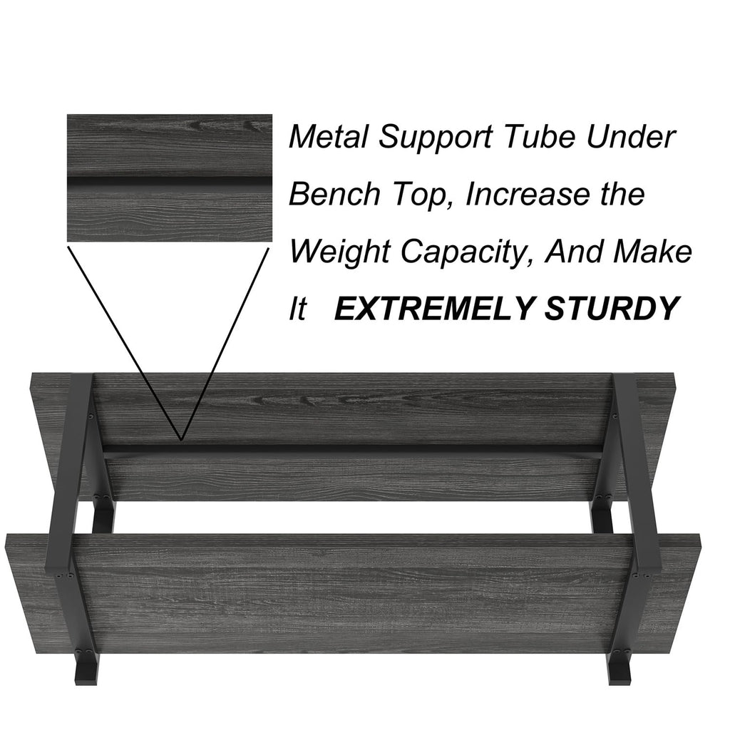 47 Inch Shoe Storage Bench, Rustic Wood and Metal Entryway Bench Front Door Entrance, Vintage Indoor Shoe Rack Bench