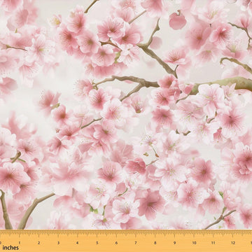 Cherry Blossom Upholstery Fabric, Japanese Flower Fabric By The Yard, Pink