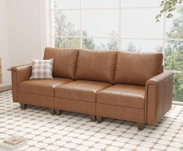 Faux Leather Sectional Sofa, 3 Seater Sofa Couch, Brown