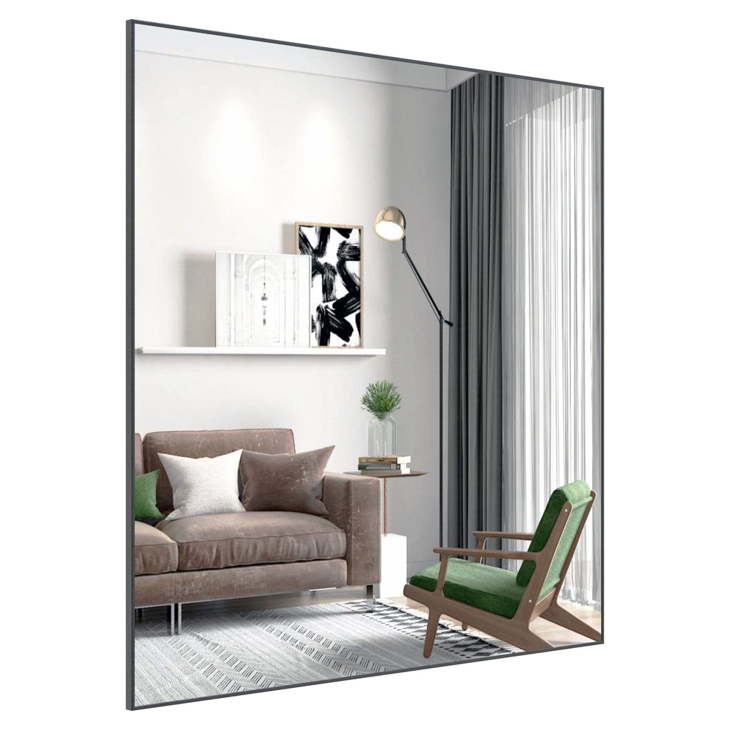 36x36 Inch Bathroom Mirror, Square Vanity Wall Mirror, Modern Non-Rusting Metal Frame Bathroom Mirror, Suitable, Black