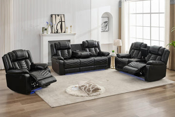 Power Recliner Sofa Set with Zero Gravity, Bass Speaker, Wireless Charger, USB/Type-C Ports, LED Lights, Cup Holders, Faux