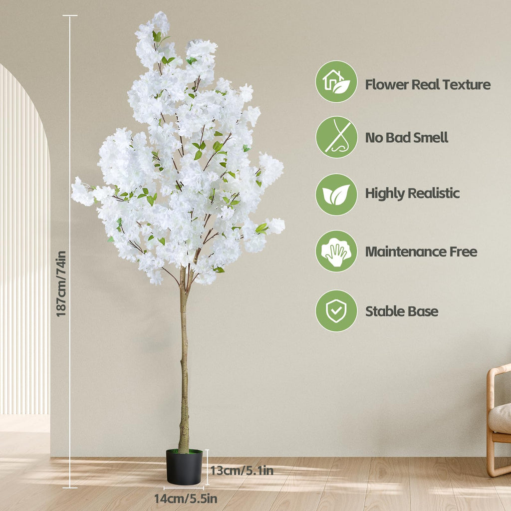 6FT Artificial Cherry Blossom Tree, Realistic Fake Cherry Blossom Tree in Pot, Decorative Faux Sakura Tree for Indoor