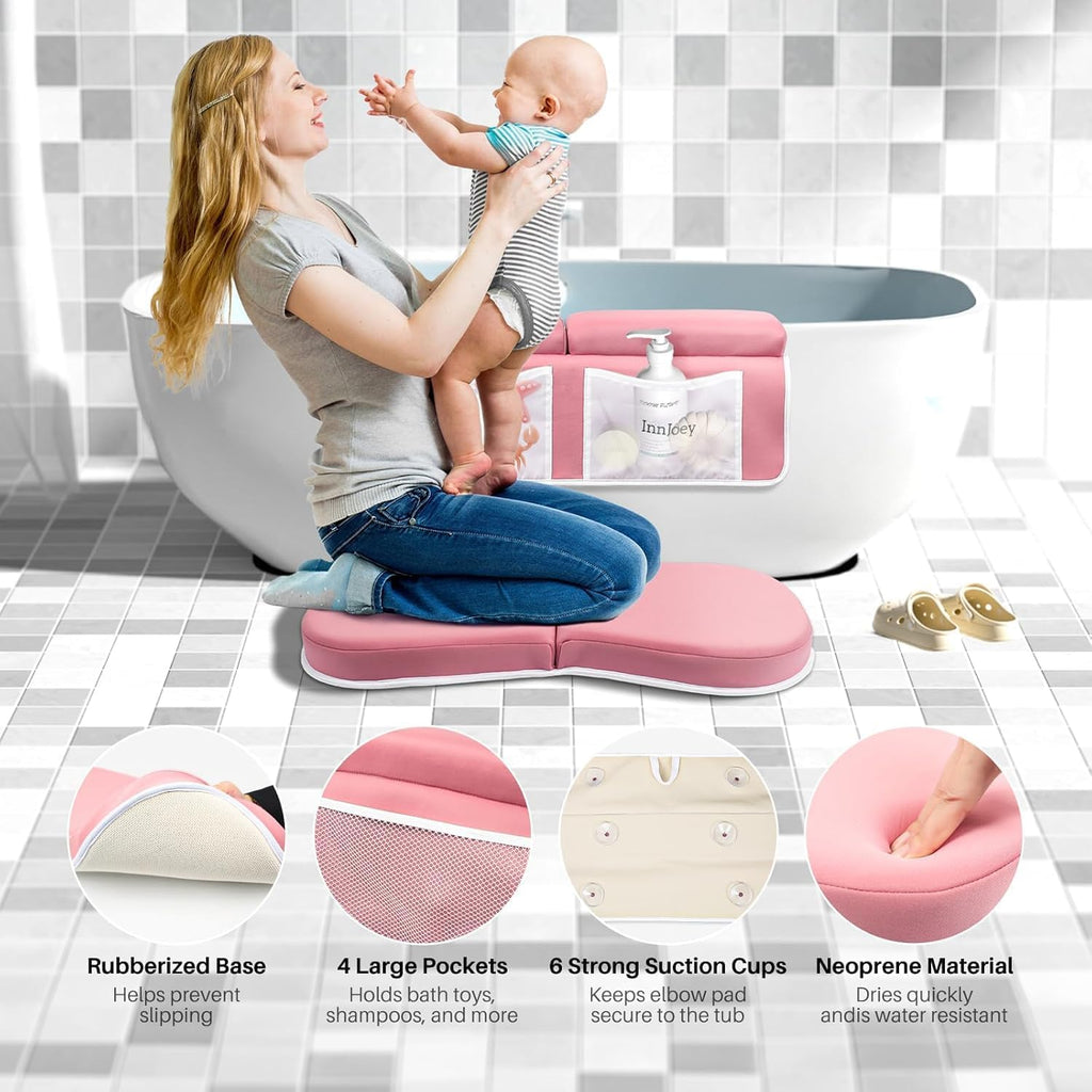 Odor-Free Baby Bath Kneeler and Elbow Rest Pad Set, 1.6'' Thick, Quickly Dry, Bathtub Kneeler Pad with Baby Toys &