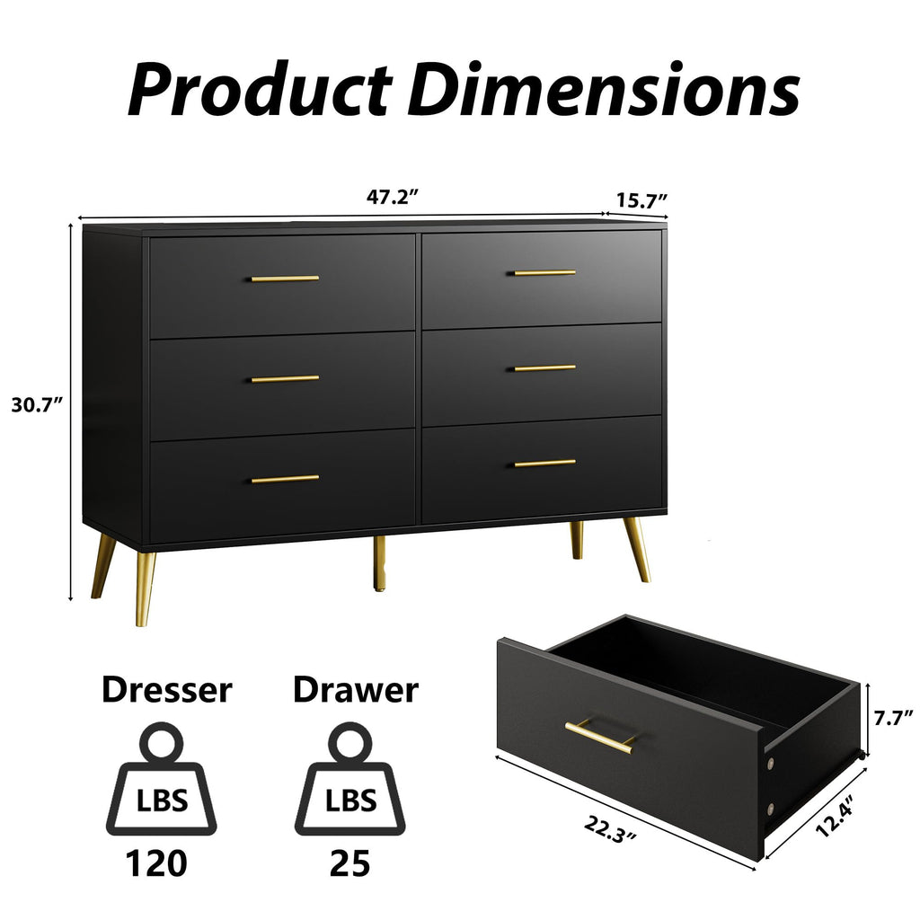 6 Drawer Dresser, Black