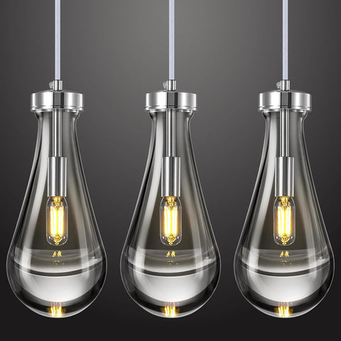 Raindrop Pendant Lights Kitchen Island Set of 3 Teardrop Chrome Hanging Light Fixtures Clear Solid Glass Pendant Light Modern Chandeliers for Dining Room Porch Corridor Living Room A121-B0BN15D23H