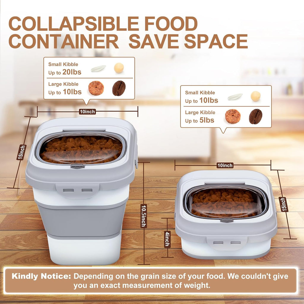 Dog Food Storage Container Small, 10-13lbs Collapsible Dog Cat Food Containers with Airtight Clear Flip-top and Pet