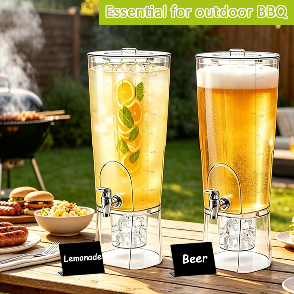 Gallon Drink Dispenser for Parties, Plastic Beverage Dispenser with Stand & Fruit Infuser - Set of 2