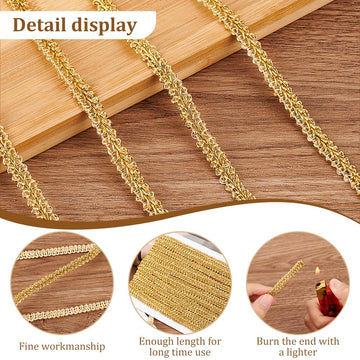 Metallic Gimp Braid Trim 1/4 inch Gold Centipede Braided Trim Decorative Gimp Braid Trims Polyester Scroll - 27.3 Yards