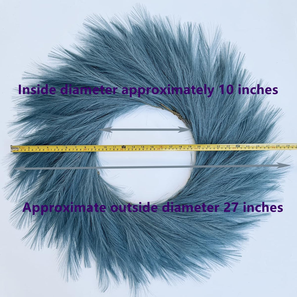 27'' Artificial Pampas Grass Wreath, UV Resistant Faux Pampas Wreath for Front Door, Porch, and Wall, Fluffy Boho
