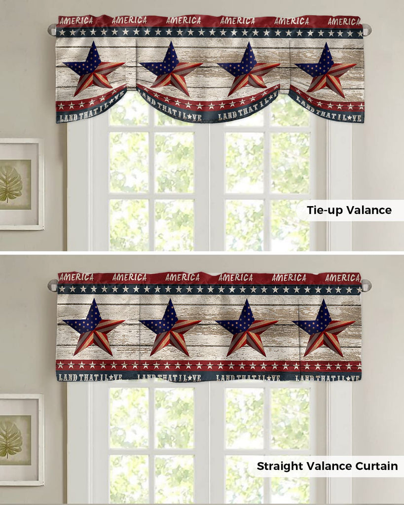 4th of July Tie Up Valance for Windows American Flag Patriotic Curtains Valances Rod Pocket Valance Window Treatments