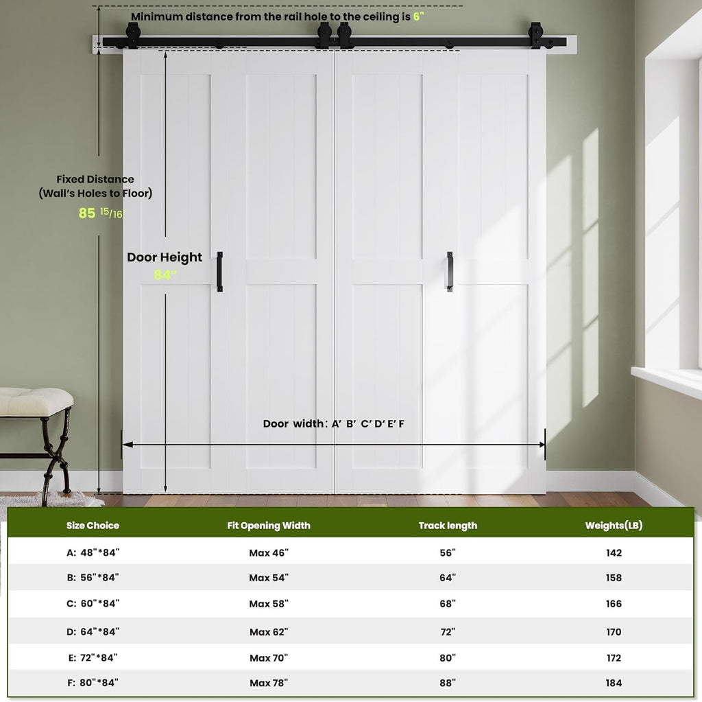 Bifold Barn Door 64'' x 84'',Bi-Fold Sliding Closet Doors with Hardware Kit Included,72'' Track Kit 