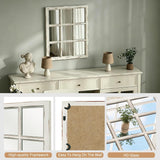 Wall Mirror Decor Farmhouse - Rustic White Window Pane Mirror Wall Decor, Rectangle Wood Mirror , Fireplace,Mantel