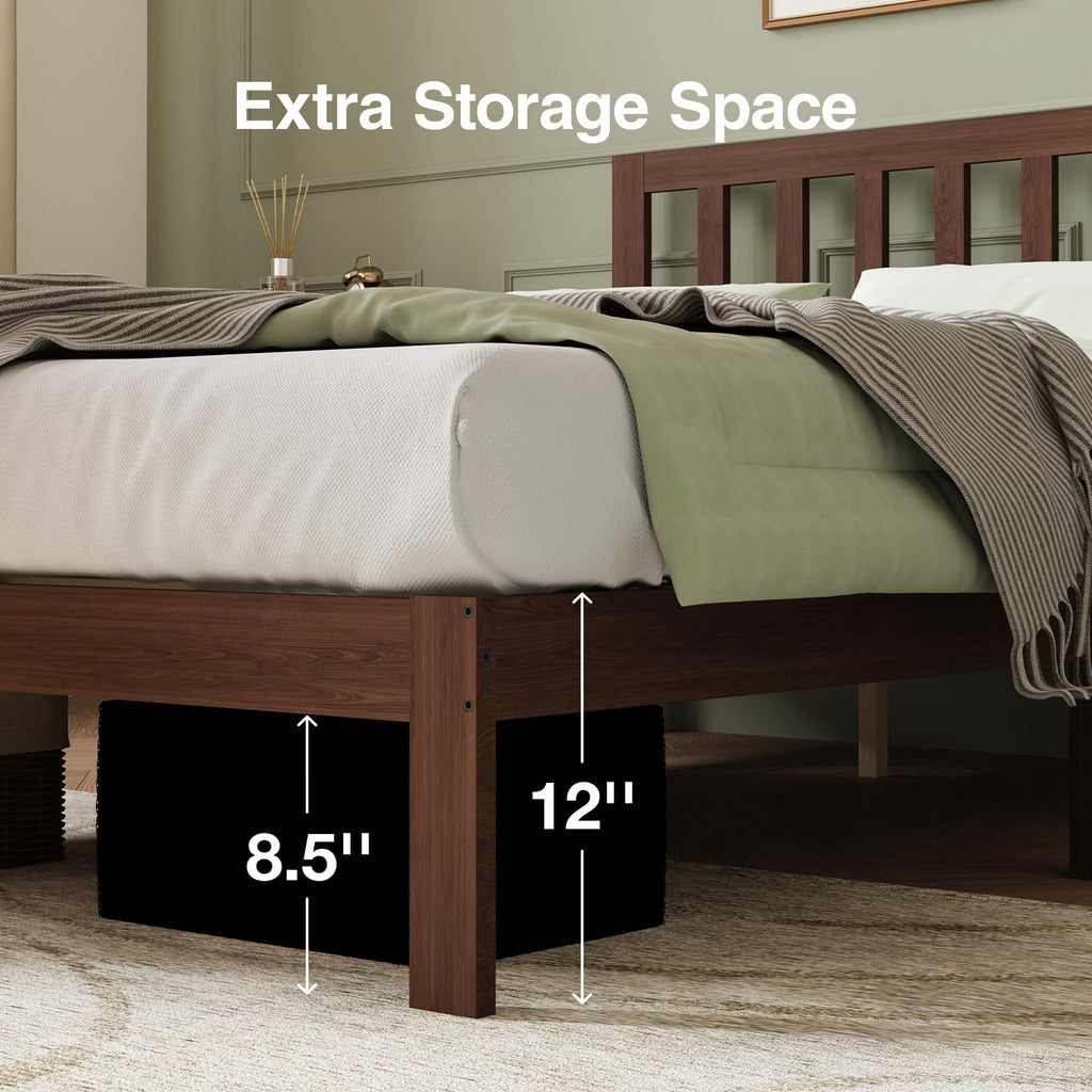 12inch King Size Bed Frame Wooden King Bed Frame and Headboard, Classic King Size Bed Frame with Headboard, No Box