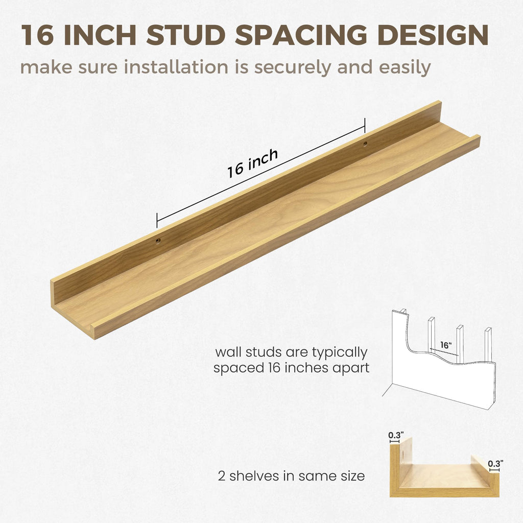 30 Inch Floating Shelves, Oak Picture Ledge Shelf Set of 2