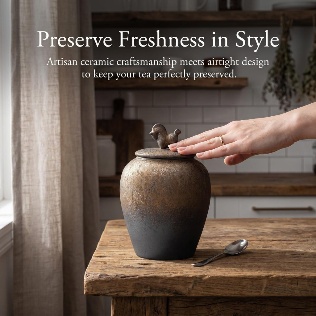 Ceramic Tea Leaf Storage Jar with Airtight Lid Small Japanese Style Tea Canister for Storage and Food Organization