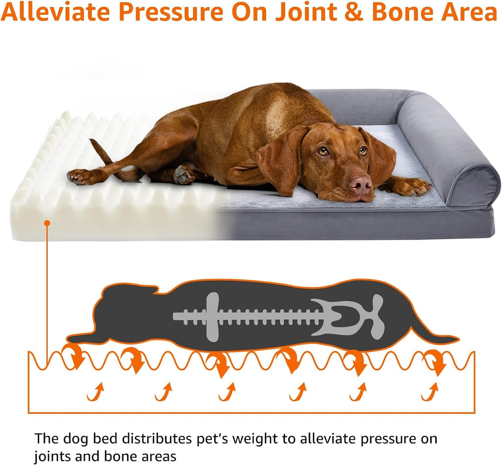 Living Room Couch Dog Bed with Premium Foam, Non-Slip Bottom, Removable Washable Cover, Pressure-Relief Support