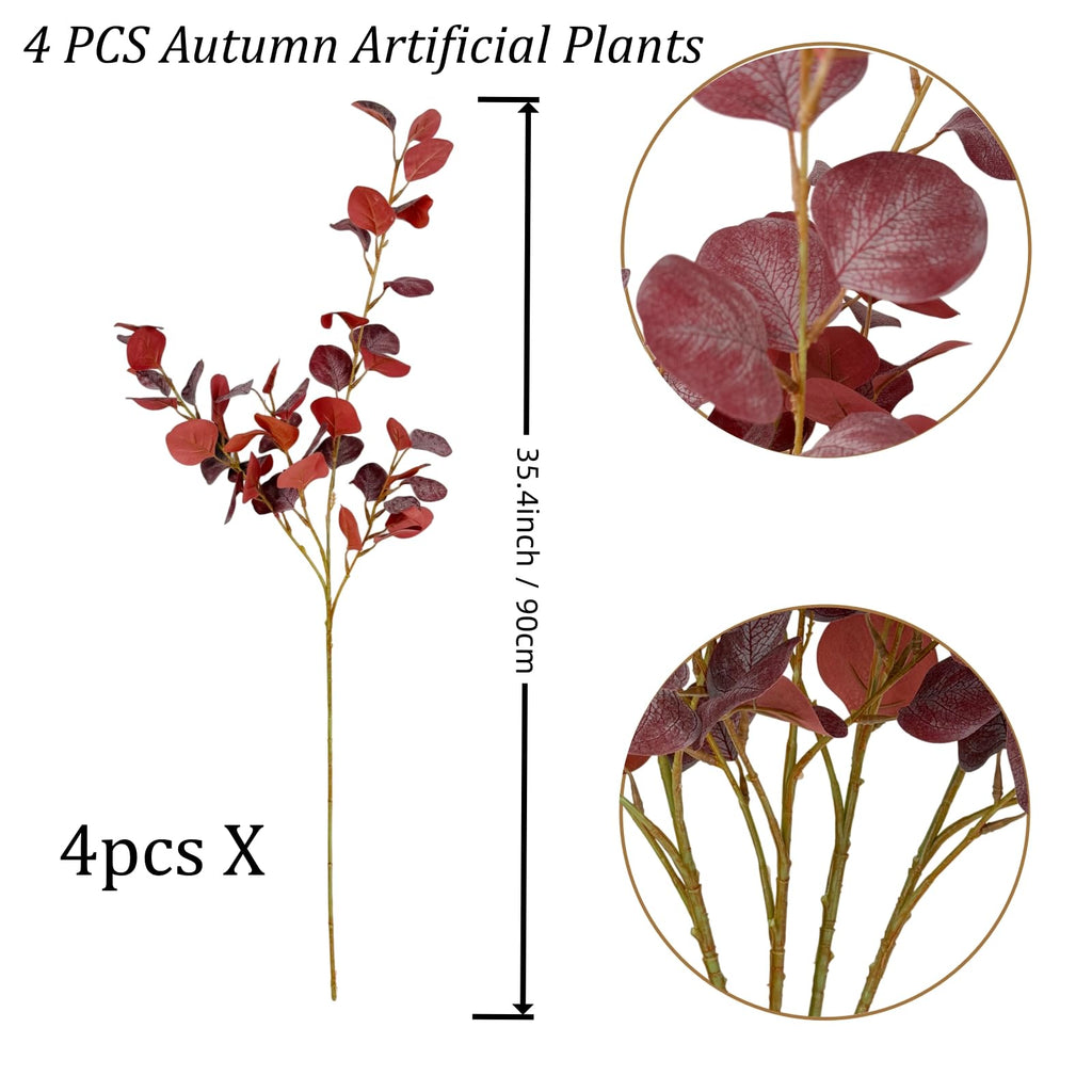 4 PCS Autumn Artificial Plants 35.4" Tall Fake Fall Artificial Stem Silk Leaves Branches Faux Autumn Plants for