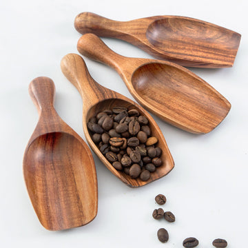 Big Wooden Scoop Shovel, 4PCS Large Coffee Scoops for Ground coffee, Acacia Wood Bean Salt Spoons, Wooden Scoops for