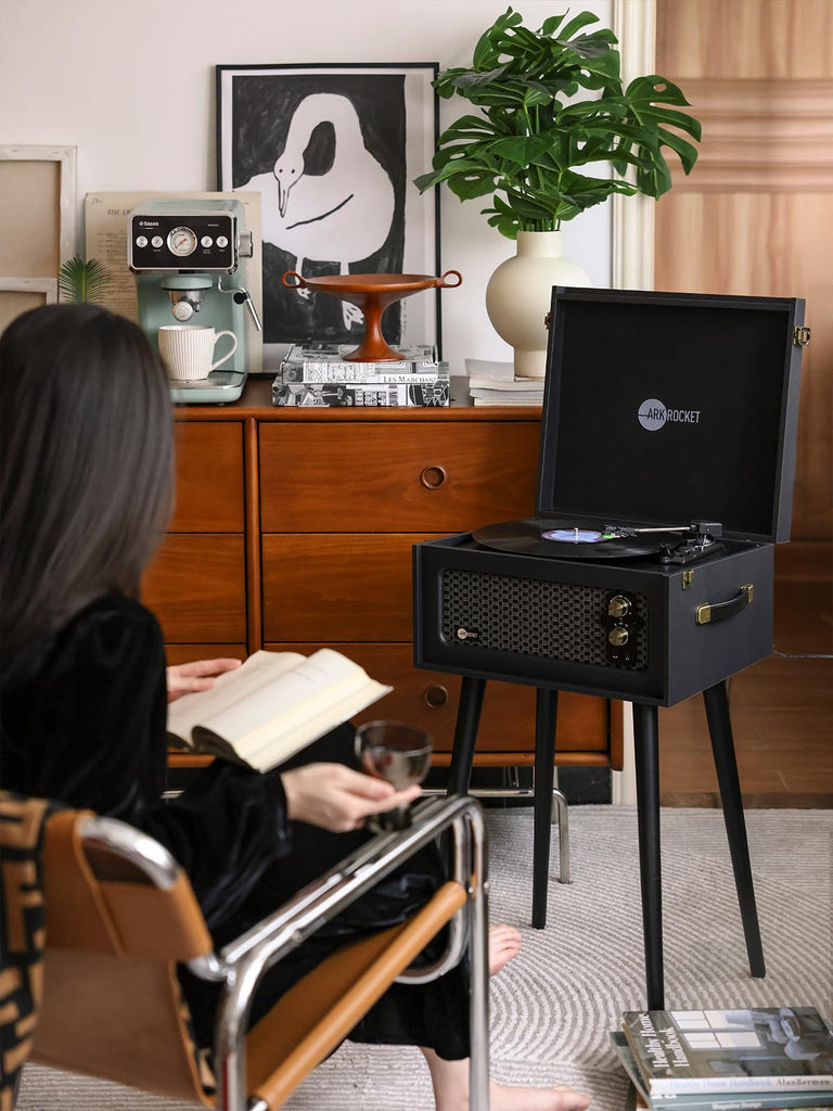 Discovery II 3-Speed Bluetooth Record Player Retro Console Turntable with Built-in Speakers and Removable Legs (Black)