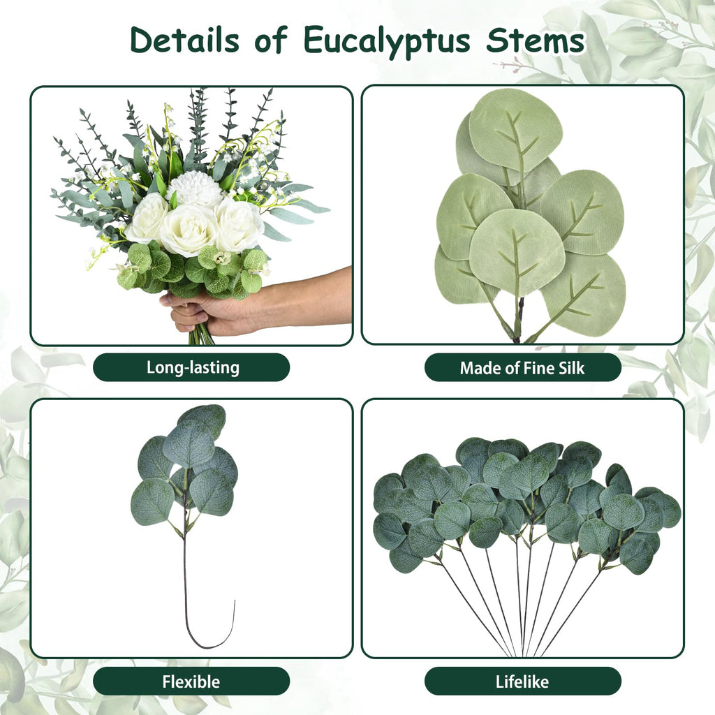100 Pcs Mixed Eucalyptus Stems, Artificial Greenery for Vase