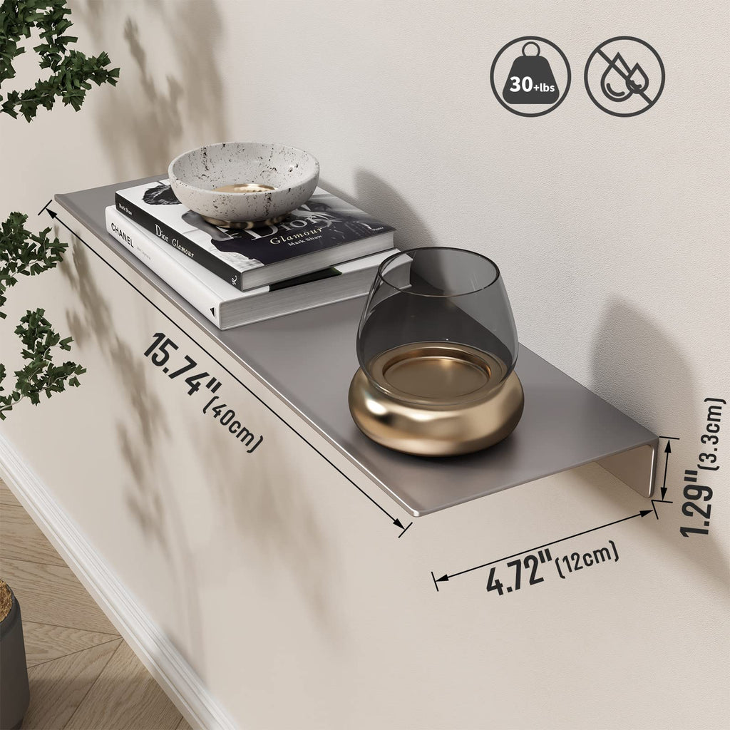 16 inch Gray Floating Shelf for Wall Organizer & Storage, Display Shelf, Metal Wall Shelf