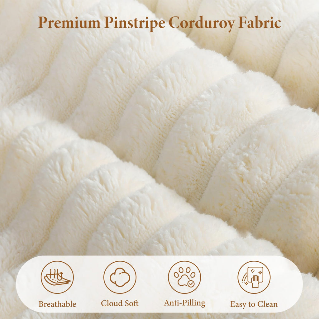 142" 7 Seater Large Boneless Modular Couch, White Plush Corduroy