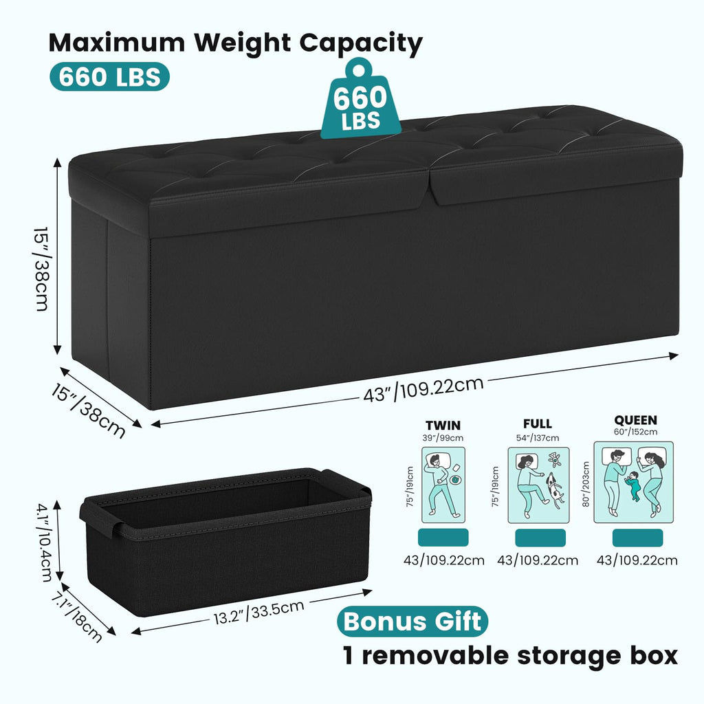 43 Inch Folding Storage Ottoman Bench with Flipping Lid