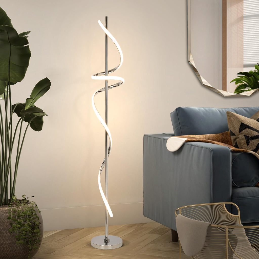 Modern Floor Lamp with Remote Control, Dimmable LED Floor Lamp, 48W Spiral Floor Light with 3 Color Temperatures